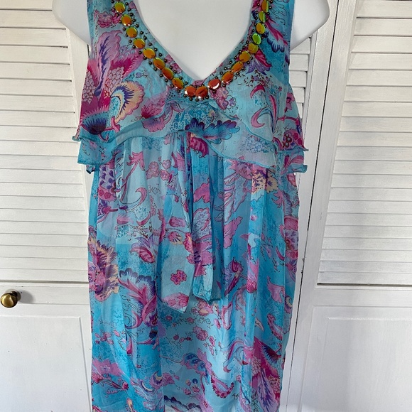 California Breeze Beaded Collar Sheer Top Swimsuit Cover Size Medium NEW - Picture 6 of 10